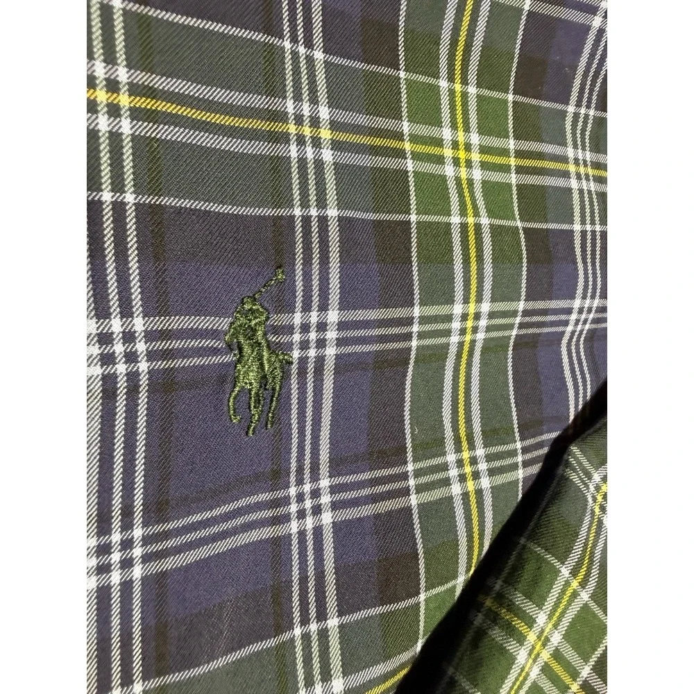 Vintage Polo Ralph Lauren Shirt Mens 4XLT Navy Green Plaid Button Down Big Tall
